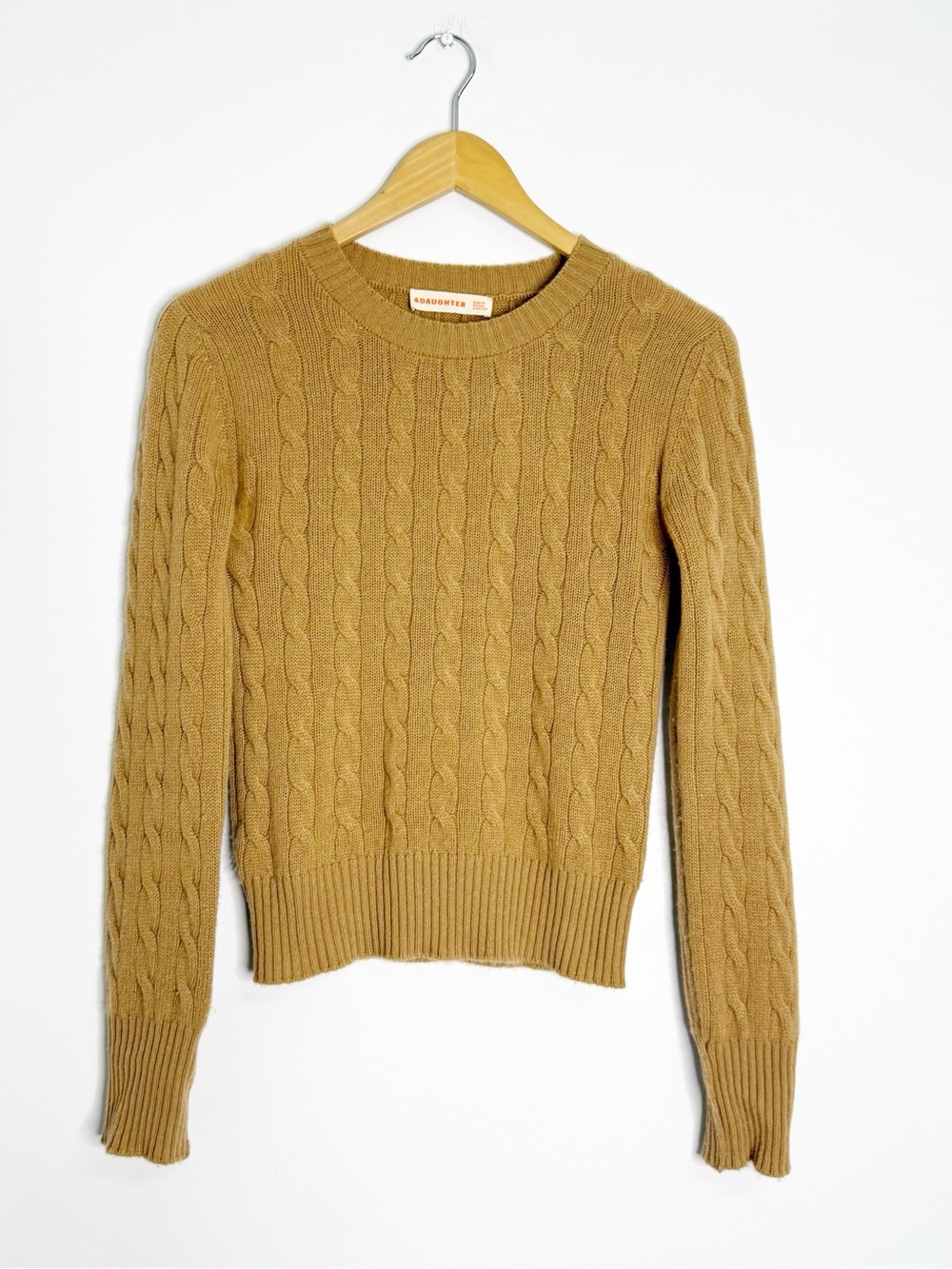 &Daughter 100% Cashmere Cable Knit Sweater XS Camel Scotland